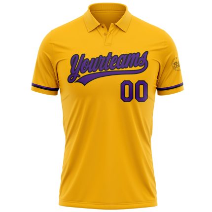 Custom Name Number Golf Polo Shirt - Personalized Gold Purple Black Performance Personalized Gold Purple-Black Performance