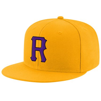 Custom Name Number Snapback Hat - Personalized Purple Black Stitched Adjustable Gold Team Hat Personalized Gold Purple-Black