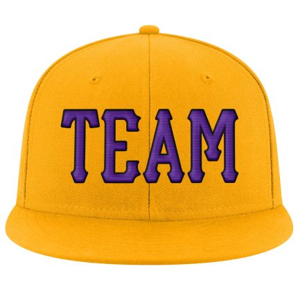 Custom Name Number Snapback Hat - Personalized Purple Black Stitched Adjustable Gold Team Hat Personalized Gold Purple-Black