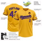 Custom Name and Number Unisex Softball Jersey - Personalized Gold Purple-Black Two-Button Design Personalized Gold Purple-Black