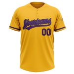 Custom Name and Number Unisex Softball Jersey - Personalized Gold Purple-Black Two-Button Design Personalized Gold Purple-Black