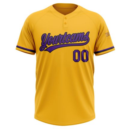 Custom Name and Number Unisex Softball Jersey - Personalized Gold Purple-Black Two-Button Design Personalized Gold Purple-Black