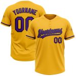 Custom Name and Number Unisex Softball Jersey - Personalized Gold Purple-Black Two-Button Design Personalized Gold Purple-Black