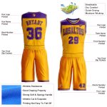 Personalized Basketball Jersey Gold Purple Color Block Round Neck Sublimation Suit Personalized Gold Purple Color Block Round