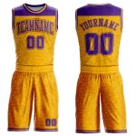 Custom Name and Number Basketball Jersey - Personalized Gold Purple Color Block Round Neck Sublimation Suit Personalized