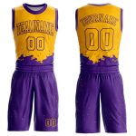 Custom Name Number Sublimation Basketball Jersey Personalised Gold Purple Color Splash Round Neck Suit Personalized Gold