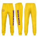 Custom Team Name Number Personalized Gold Purple Jogger Sweatpants Fleece Personalized Gold Purple Fleece Jogger Sweatpants