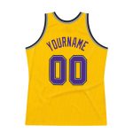 Custom Name and Number Personalized Gold Purple-Gray Basketball Jersey - Authentic Throwback Style Personalized Gold Purple-Gray