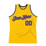 Custom Name and Number Personalized Gold Purple-Gray Basketball Jersey - Authentic Throwback Style Personalized Gold Purple-Gray