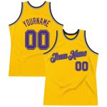 Custom Name and Number Personalized Gold Purple-Gray Basketball Jersey - Authentic Throwback Style Personalized Gold Purple-Gray
