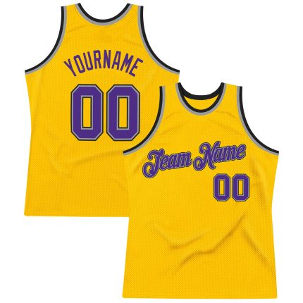 Custom Name and Number Personalized Gold Purple-Gray Basketball Jersey - Authentic Throwback Style Personalized Gold Purple-Gray
