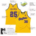 Custom Name and Number Personalized Gold Purple-Gray Basketball Jersey - Authentic Throwback Style Personalized Gold Purple-Gray