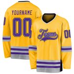 Custom gold, purple and gray hockey jersey