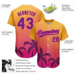 Custom Name & Number Baseball Jersey with 3D Hawaii Palm Trees Design in Gold, Purple & Hot Pink - Personalized Team Apparel
