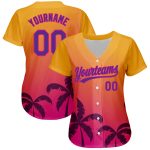 Custom Name & Number Baseball Jersey with 3D Hawaii Palm Trees Design in Gold, Purple & Hot Pink - Personalized Team Apparel