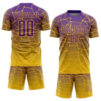 Custom Name and Number Personalized Soccer Jersey - Gold Purple Lines Sublimation Uniform Personalized Gold Purple Lines