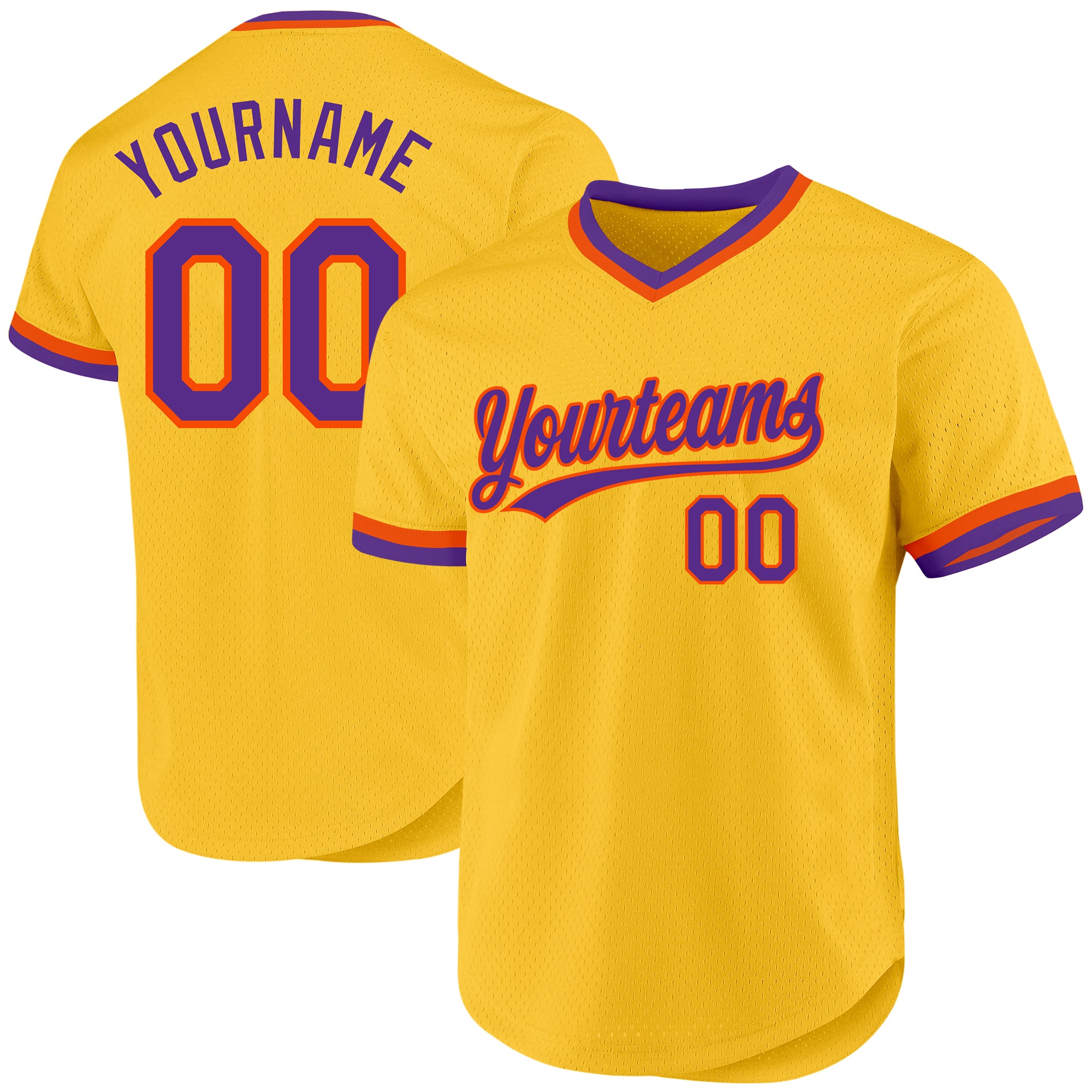 Custom Name and Number Personalized Gold Purple-Orange Baseball Jersey - Authentic Throwback Team Jersey Personalized Gold