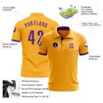 Custom Name Number Golf Polo Shirt - Personalized Gold Purple Performance Team Apparel Personalized Gold Purple Performance