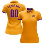 Custom Name Number Golf Polo Shirt - Personalized Gold Purple Performance Team Apparel Personalized Gold Purple Performance