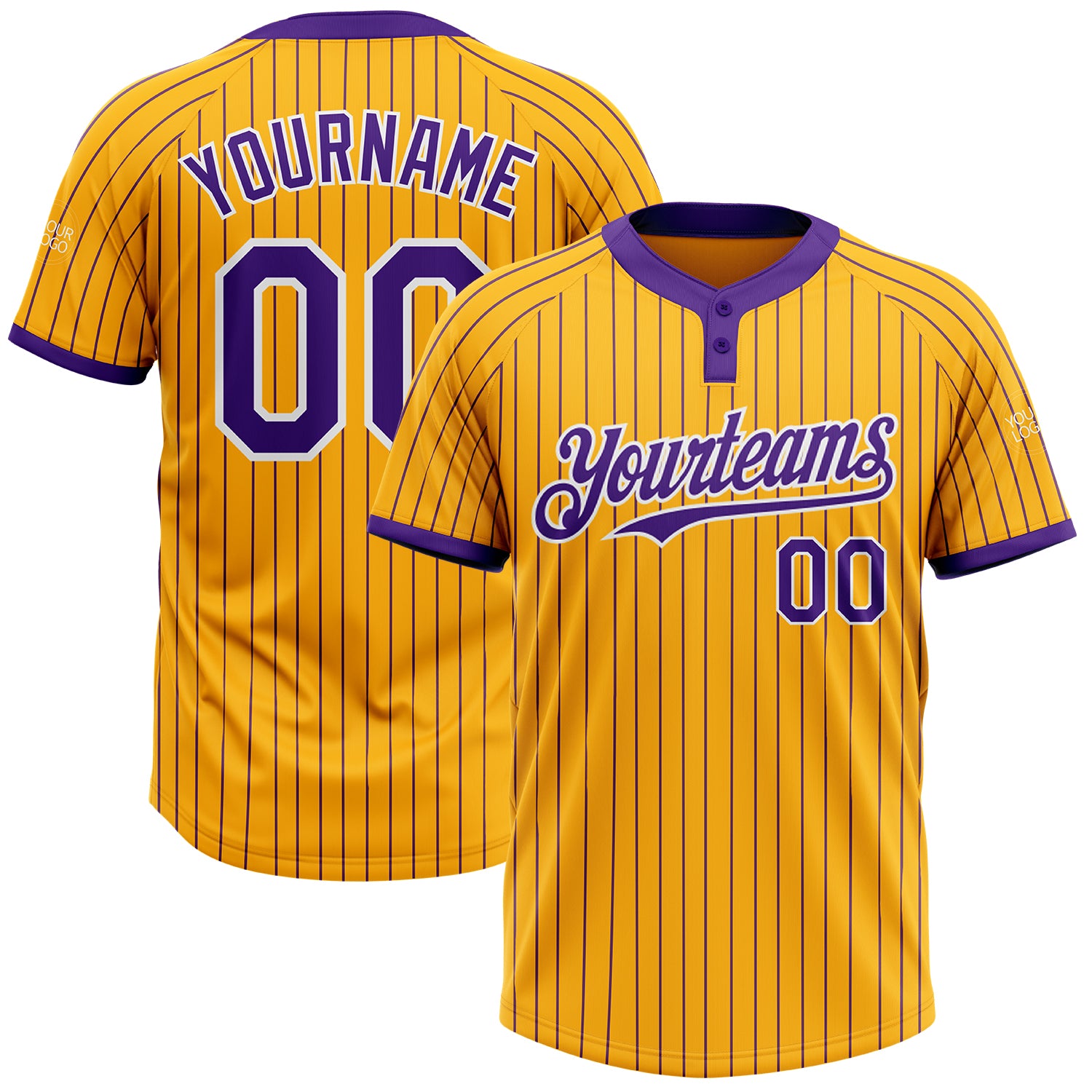 Custom Name Number Softball Jersey Unisex Two-Button White Gold Purple Pinstripe Personalized Outfit for Team Sports Personalized