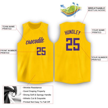 Custom Name Number Basketball Jersey Gold Purple Round Neck, Personalized Team Jersey Personalized Gold Purple Round Neck