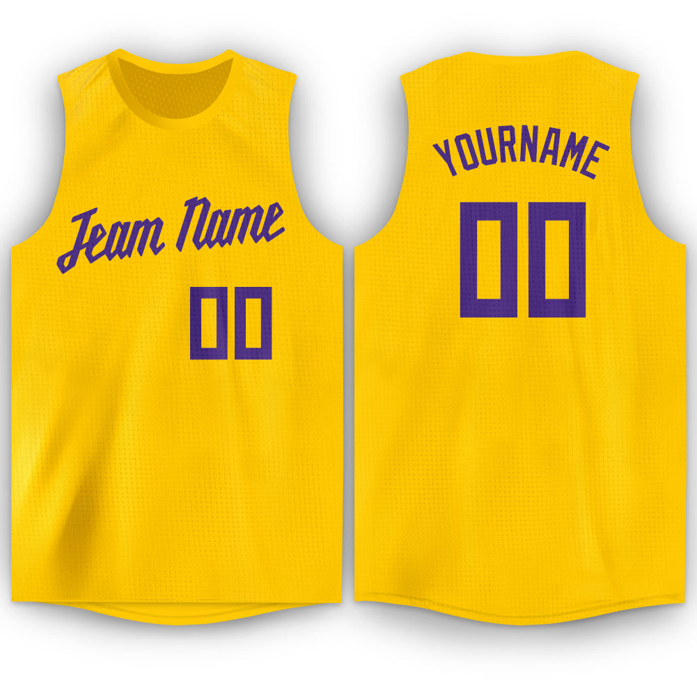 Custom Name Number Basketball Jersey Gold Purple Round Neck, Personalized Team Jersey Personalized Gold Purple Round Neck