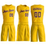 Custom Basketball Jersey for Team - Personalized Gold Purple Round Neck with Name and Number Personalized Gold Purple Round