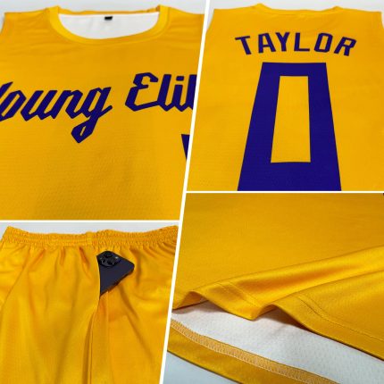Custom Basketball Jersey for Team - Personalized Gold Purple Round Neck with Name and Number Personalized Gold Purple Round