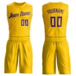 Custom Basketball Jersey for Team - Personalized Gold Purple Round Neck with Name and Number Personalized Gold Purple Round