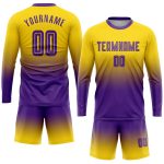 Custom Purple Gold Soccer Jersey with Name and Number - Personalized Long Sleeve Fade Uniform for Team Personalized Gold