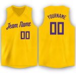 Personalized Gold Purple Basketball Jersey for Men - V-Neck Design Personalized Gold Purple V-Neck Basketball Jersey