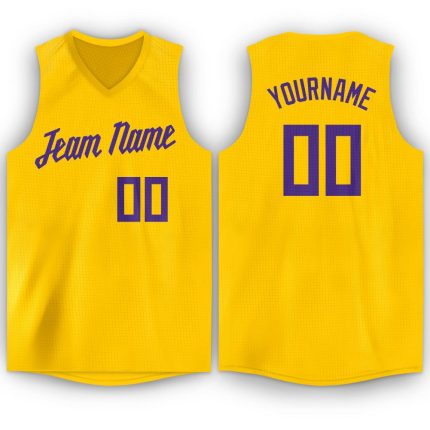 Personalized Gold Purple Basketball Jersey for Men - V-Neck Design Personalized Gold Purple V-Neck Basketball Jersey