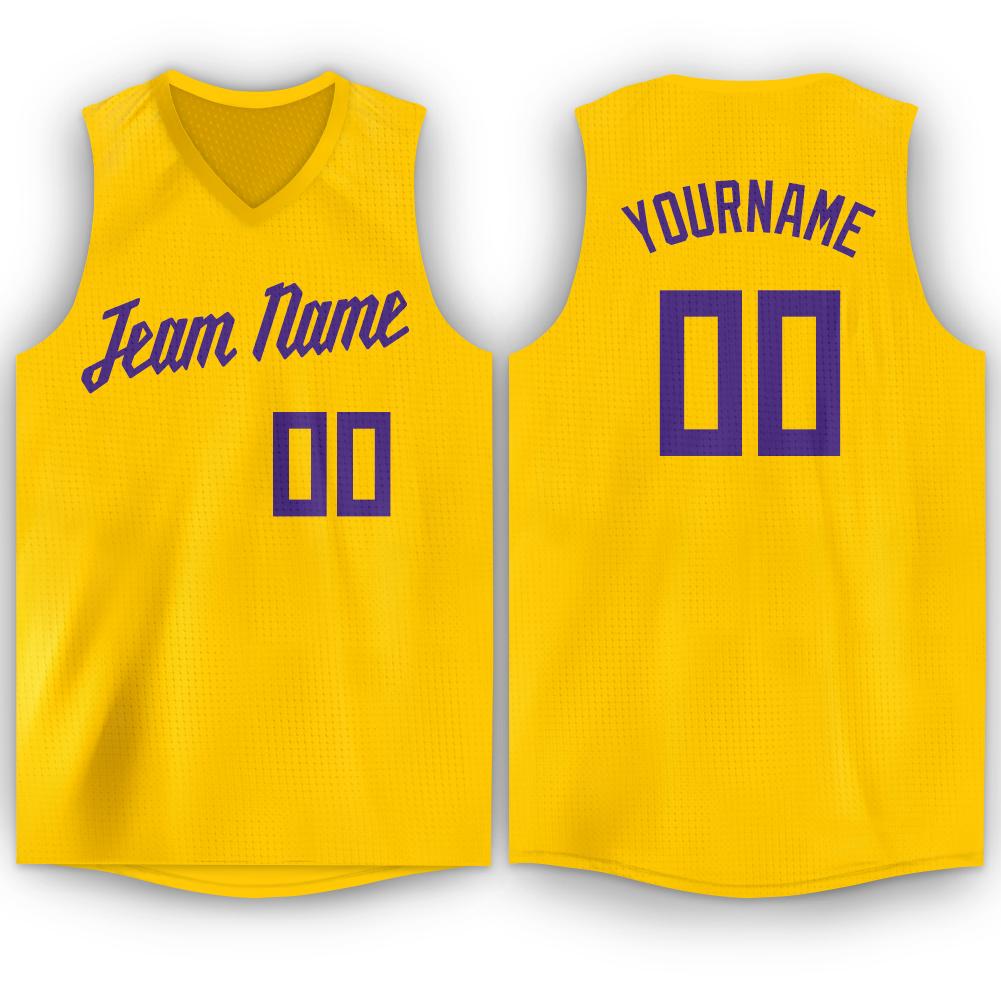 Personalized Gold Purple Basketball Jersey for Men - V-Neck Design Personalized Gold Purple V-Neck Basketball Jersey