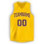 Custom Name and Number Personalized Gold Purple Basketball Jersey V-Neck for Team Personalized Gold Purple V-Neck Basketball