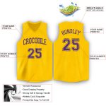 Custom Name and Number Personalized Gold Purple Basketball Jersey V-Neck for Team Personalized Gold Purple V-Neck Basketball