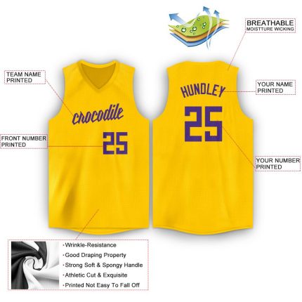 Personalized Gold Purple Basketball Jersey for Men - V-Neck Design Personalized Gold Purple V-Neck Basketball Jersey