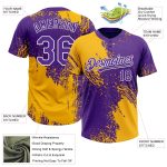 Custom Name Number Unisex Softball Jersey - Personalized Gold Purple White 3D Pattern Brush Stroke Two-Button Design Personalized