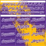 Custom Name Number Unisex Softball Jersey - Personalized Gold Purple White 3D Pattern Brush Stroke Two-Button Design Personalized
