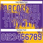 Custom Name and Number Performance T-Shirt with Personalized Gold Purple-White 3D Abstract Brush Stroke Design Personalized