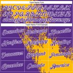 Custom Name and Number Performance T-Shirt with Personalized Gold Purple-White 3D Abstract Brush Stroke Design Personalized