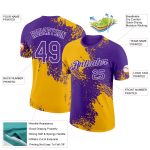 Custom Name and Number Performance T-Shirt with Personalized Gold Purple-White 3D Abstract Brush Stroke Design Personalized