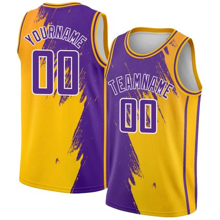 Custom Name Number Basketball Jersey - Personalized Gold Purple White Abstract Design - Authentic City Edition Personalized