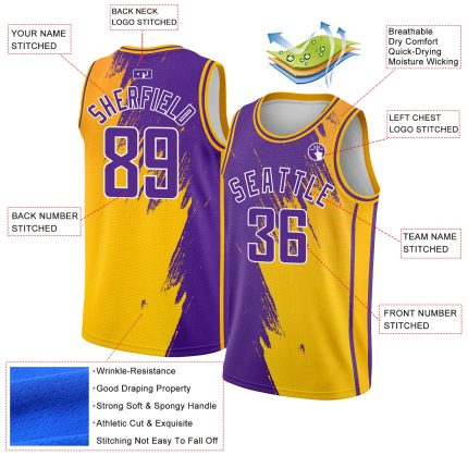 Custom Name Number Basketball Jersey - Personalized Gold Purple White Abstract Design - Authentic City Edition Personalized