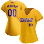 Custom American Flag Baseball Jersey Personalized Gold Purple-White with Custom Name and Number Personalized Gold Purple-White