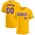 Custom American Flag Baseball Jersey Personalized Gold Purple-White with Custom Name and Number Personalized Gold Purple-White
