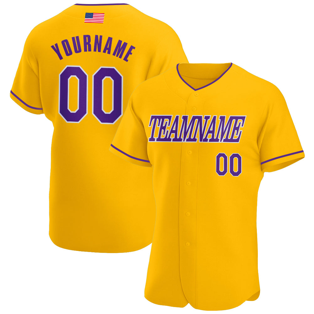 Custom American Flag Baseball Jersey Personalized Gold Purple-White with Custom Name and Number Personalized Gold Purple-White