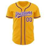 Personalized Gold and Purple White Baseball Jersey - Authentic Team Apparel Personalized Gold Purple-White Authentic Baseball