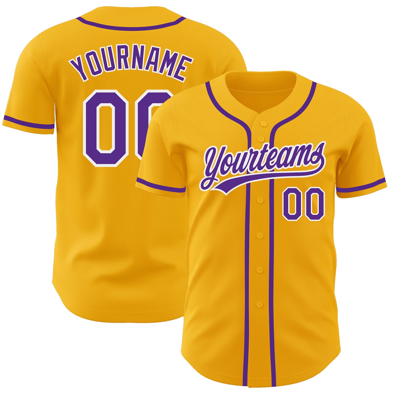 Personalized Gold and Purple White Baseball Jersey - Authentic Team Apparel Personalized Gold Purple-White Authentic Baseball