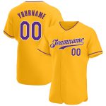 Custom Name and Number Personalized Gold Purple White Baseball Jersey - Authentic Team Jersey Personalized Gold Purple-White