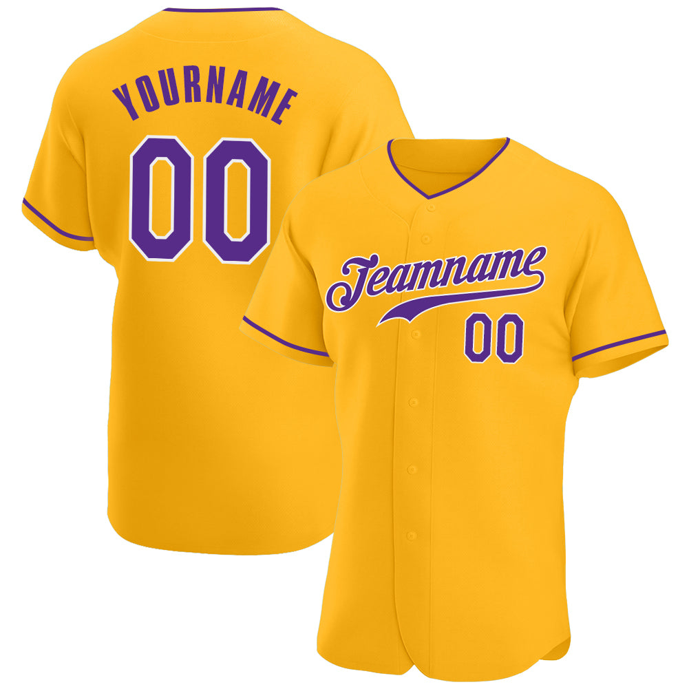Custom Name and Number Personalized Gold Purple White Baseball Jersey - Authentic Team Jersey Personalized Gold Purple-White